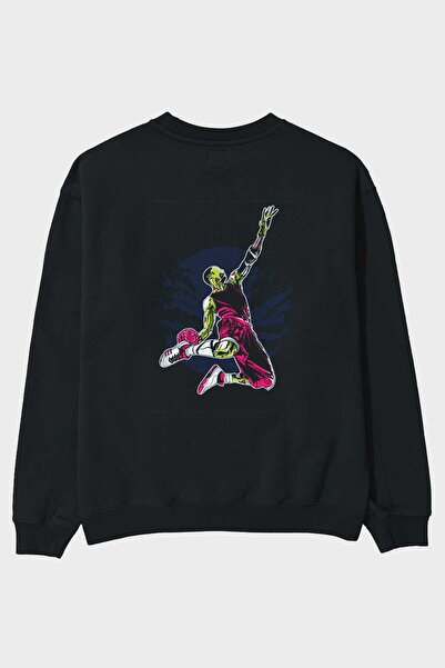 Ankhises Zombie Slam Dunk Back Štampano Crna Oversize kroj Dukserica Muškarci...