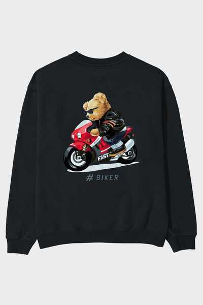 Ankhises Teddy Bear Biker Back Štampano Crna Oversize kroj Dukserica Muškarci...