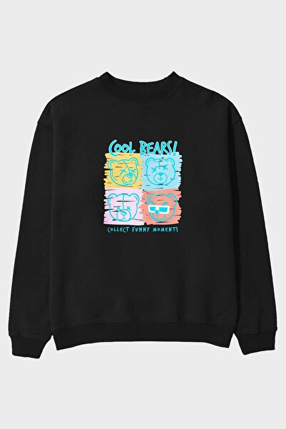 Ankhises Cool Bears Front Štampano Crna Oversize kroj Dukserica Muškarci Žene...