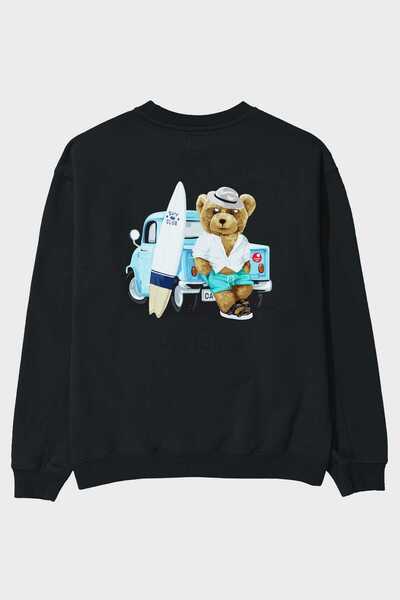 Ankhises Teddy Bear Surf Club Back Štampano Crna Oversize kroj Dukserica Mušk...