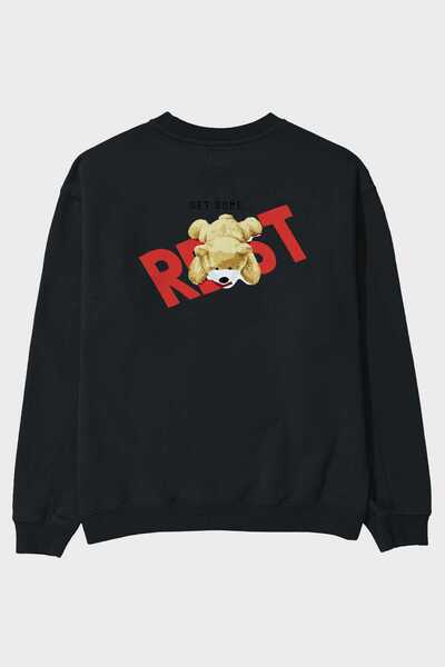 Ankhises Teddy Bear Rest Back Štampano Crna Oversize kroj Dukserica Muškarci ...