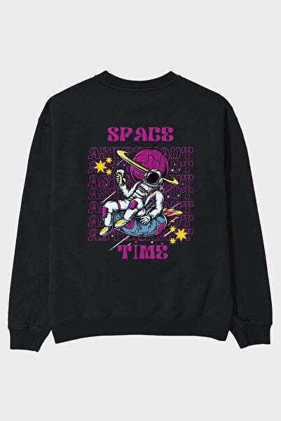 Ankhises Svemir Vreme Astronaut Leđa Štampano Crna Oversize kroj Dukserica Mu...