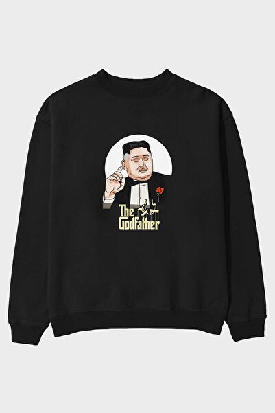 Ankhises Godfather Jong Un Front Štampano Crna Oversize kroj Dukserica Muškar...