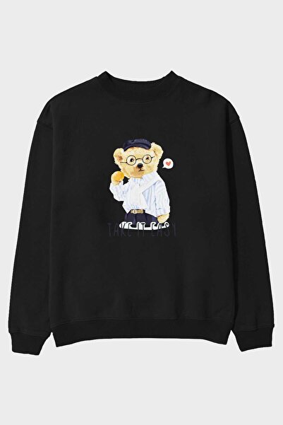 Ankhises Teddy Bear Take it Easy Hanorac oversize negru cu imprimeu în față B...