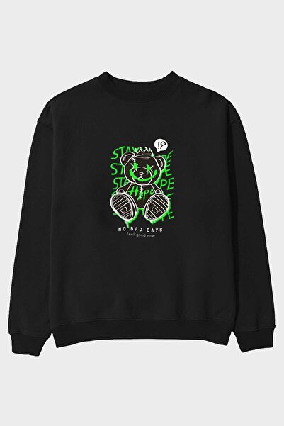 Ankhises Stay Hype Bear Front Štampano Crna Oversize kroj Dukserica Muškarci ...