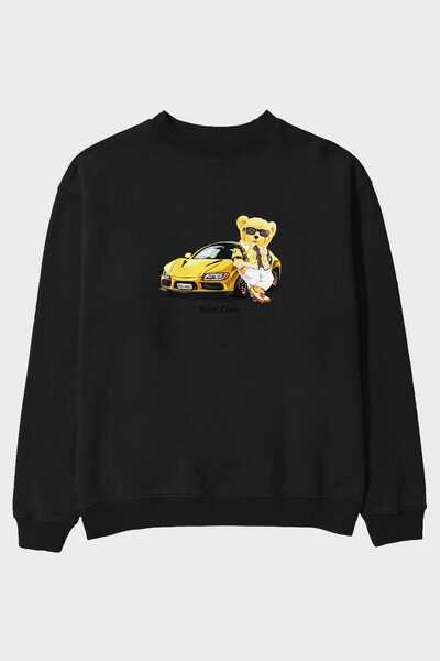 Ankhises Teddy Bear Rich Club Front Štampano Crna Oversize kroj Dukserica Muš...