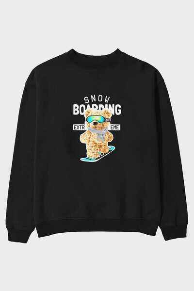 Ankhises Teddy Bear Snowboarding Front Štampano Crna Oversize kroj Dukserica ...