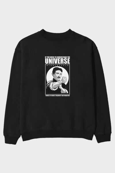Ankhises Nicola Tesla Ip Man Front Štampano Crna Oversize kroj Dukserica Mušk...