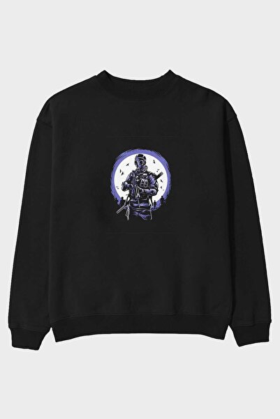 Ankhises Vojnik sa gas maskom, prednja strana Štampano crna Oversize kroj maj...