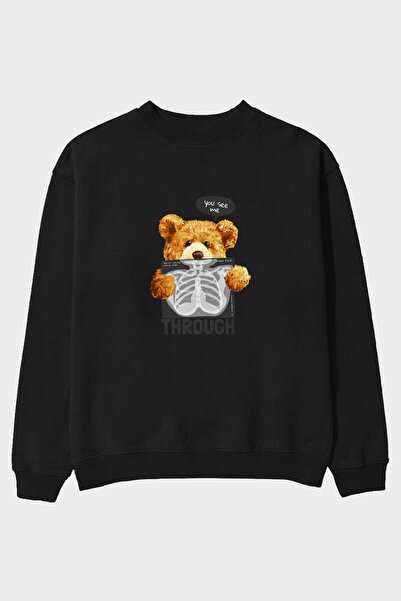 Ankhises Teddy Bear Trough Front Štampano Crna Oversize kroj Dukserica Muškar...