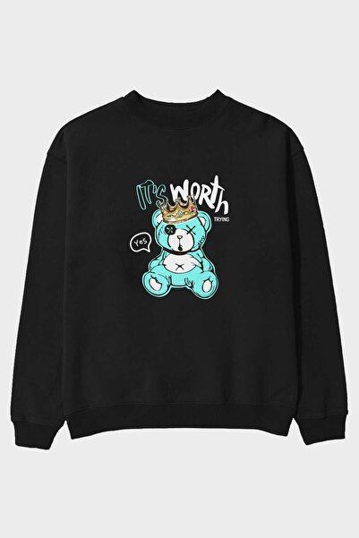 Ankhises its Worth Trying Bear З переднім принтом Чорний оверсайз світшот Чол...