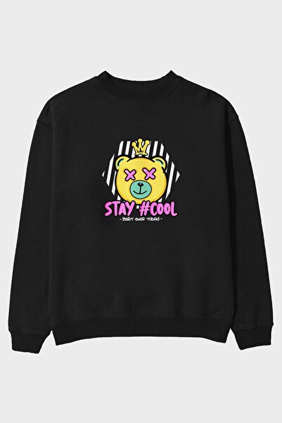Ankhises Stay Cool Bear Front Štampano Crna Oversize kroj Dukserica Muškarci ...