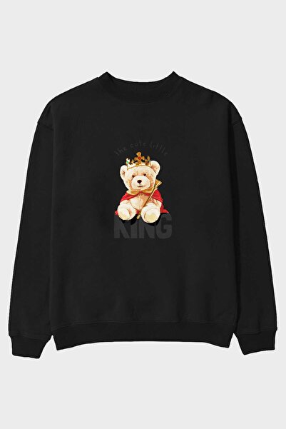 Ankhises Teddy Bear King Front Štampano Crna Oversize kroj Dukserica Muškarci...