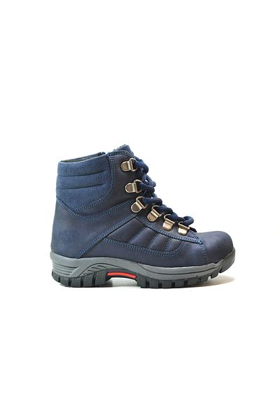 Onlo Ayakkabı Μπότες Trekking για αγόρια από γνήσιο δέρμα μαύρο & μπλε ναυτικό με φερμουάρ