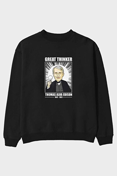 Ankhises Thomas Alfa Edison Front Štampano Crna Oversize kroj Dukserica Muška...