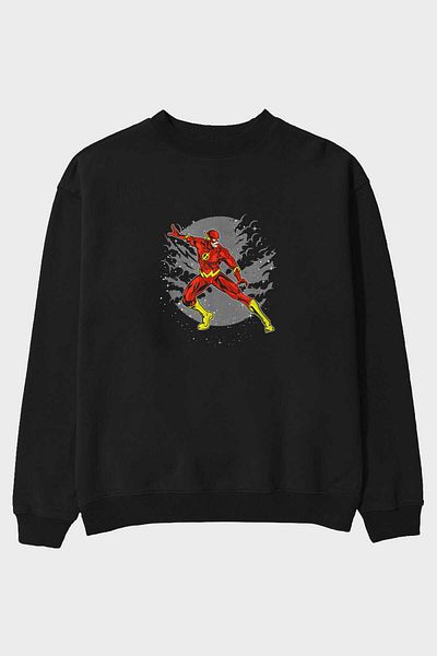 Ankhises Hanorac supradimensionat negru cu imprimeu frontal Flash, bărbați, femei, cu gât crew