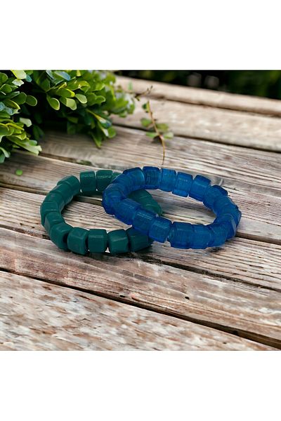 Hobimos Bodrum Square Glass Bead Bracelet 2 Pieces