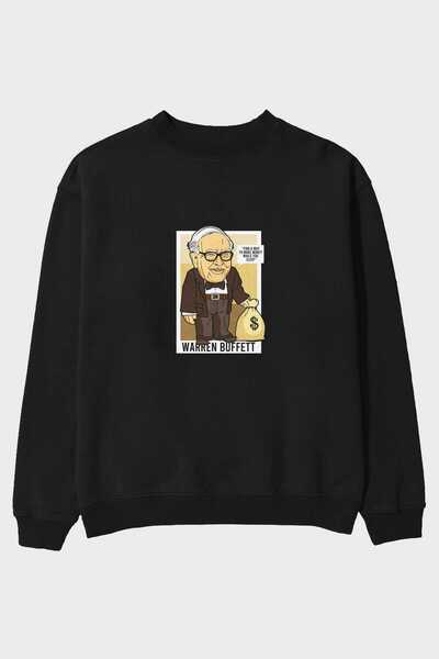 Ankhises Warren Buffet Up Carl Front Štampano Crna Oversize kroj Dukserica Mu...