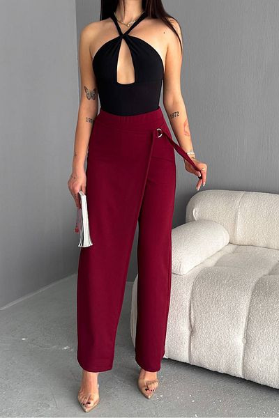 Neşeli Butik women's Lycra design pants NBKKLF2015 - Burgundy