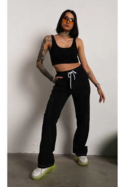 JANES Γυναικεία φόρμα πλαϊνή τσέπη τεμαχίων - Μαύρη