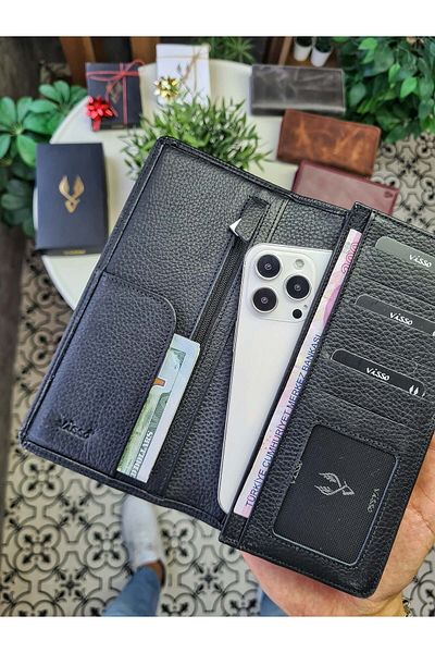 Visso leather حقيبة يد من الجلد الطبيعي Visso 901 مزودة بسحاب مع حجرة للهاتف وميزة حامل البطاقة القابلة للإزالة