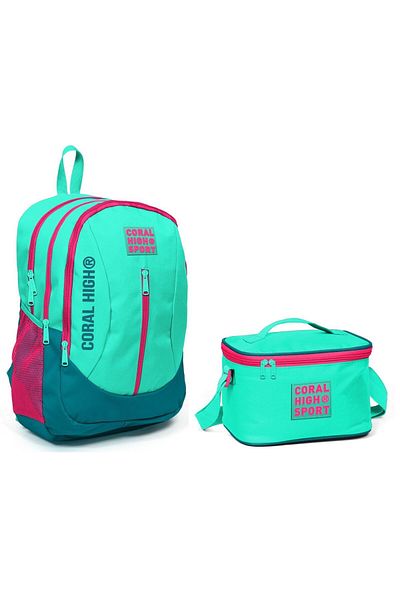 Coral High Rucsac de școală Sport Water Green și set de prânz
