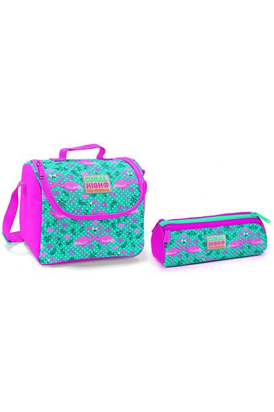 Coral High Set cutie de prânz și suport pentru stilou pentru fete Flamingo verde - Thermo