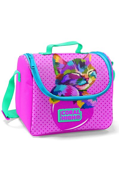 Coral High Cute Cat Printed Thermos Lunch Bag - Girl