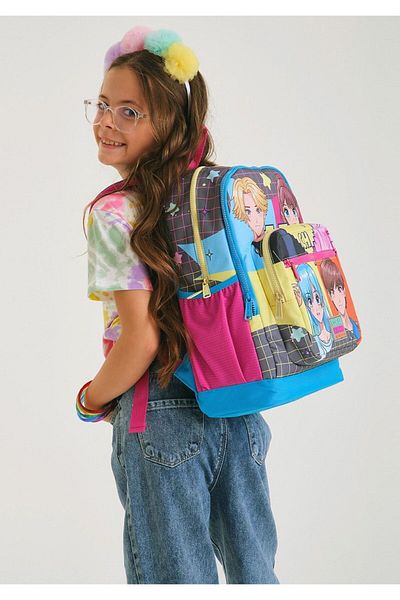 Coral High Set rucsac și geantă de prânz pentru școală, albastru, roz, anime - fetiță - patru compartimente