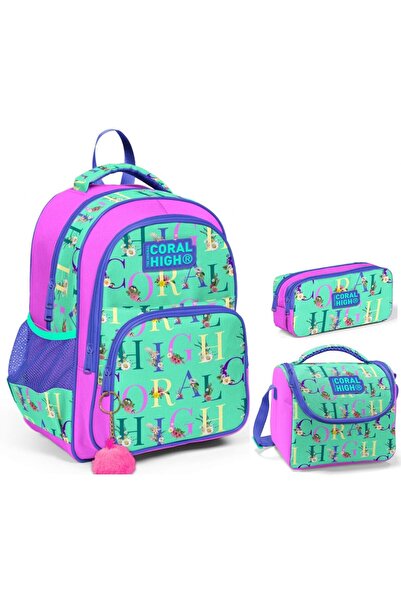 Coral High Yeşil Pembe Kız Çocuk Üçlü Ilkokul Okul Çanta Seti