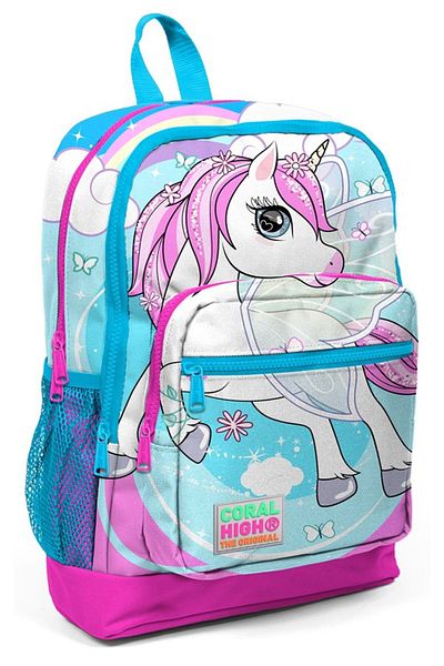 Coral High Set rucsac și suport stilou pentru școală elementară - imprimat cu unicorn albastru