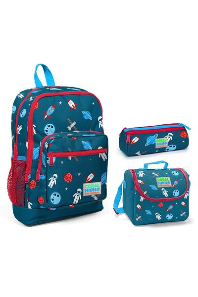 Coral High Set de 3 genți pentru școala primară pentru băieți cu imprimeu astronaut