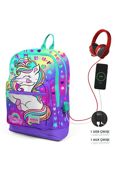 Coral High Mov Verde Roz Unicorn Școală Primară Și Rucsac Zilnic - Fată - Cu Priză USB