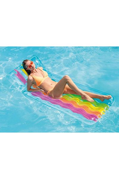 Intex 58724 سرير بحري قابل للنفخ بألوان قوس قزح مع وسادة 203 سم