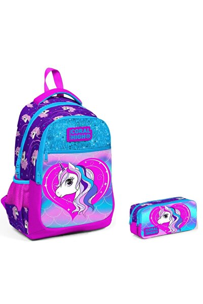 Yaygan Coral High Дівчача шкільна сумка з блискітками та набір пенала - Unicorn