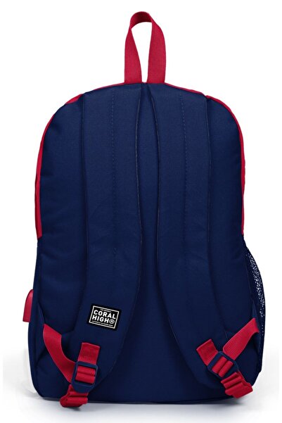 Coral High Sport Red Navy Blue School and Daily Backpack - Four Compartments - With USB and Aux Socket
