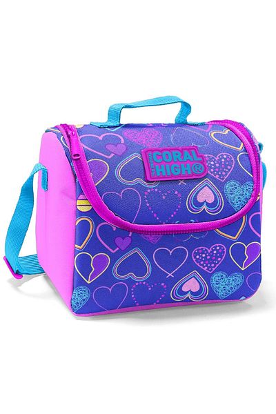 Coral High Pink-purple Heart Patterned Thermos Lunchbox - Girl