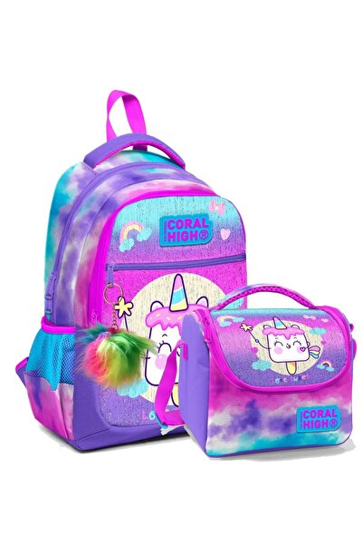 Coral High Okul Sırt Ve Beslenme Çantası Seti - Kız Çocuk Mor Pembe Dondurma
