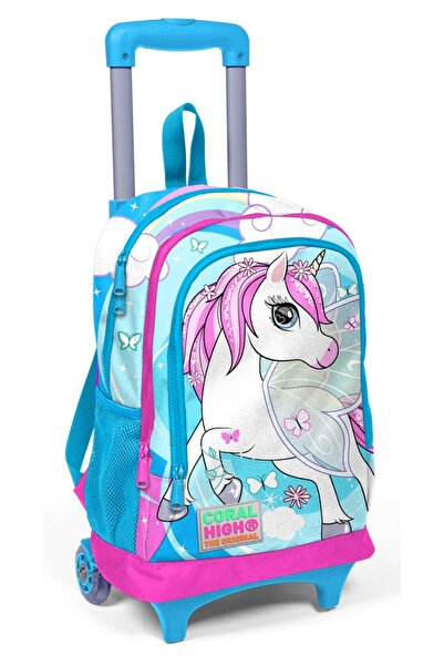 Coral High Mavi Unicorn Baskılı Işıklı Tekerlekli Çekçek Okul Çantası - Kız Ç...