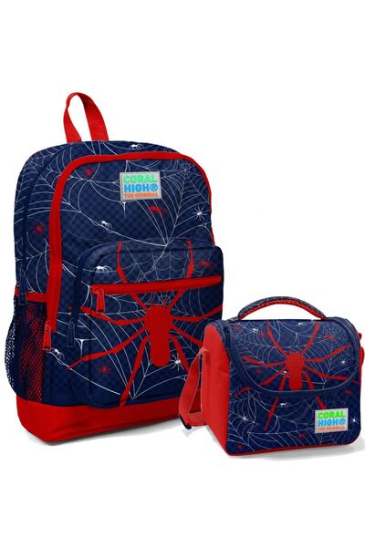 Coral High Шкільний рюкзак та сумка для ланчу для хлопчиків - синьо-червоний павук