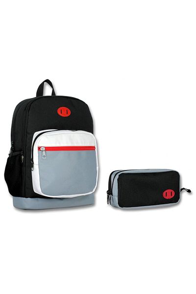 ÜMİT ÇANTA Ümit Bag Four Compartment Black White Gray Primary School Bag and Pen Bag Set - Boy