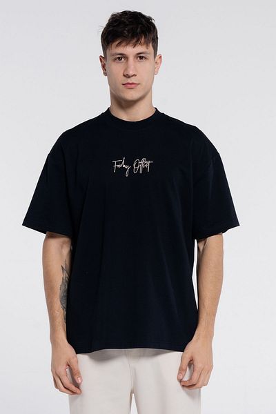 Friday Offset Ανδρικό μπλουζάκι Melaine μαύρο 100% βαμβάκι Extra Oversize Crew Neck