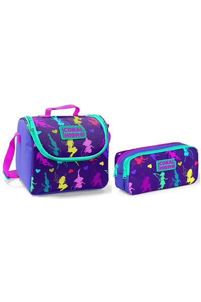 Coral High Lunch Bag and Pen Holder Set - Navy Blue - Fairy Printed - Girl