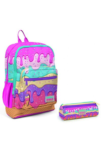 Coral High Colorful Ice Cream Primary School Backpack and Pen Holder Set