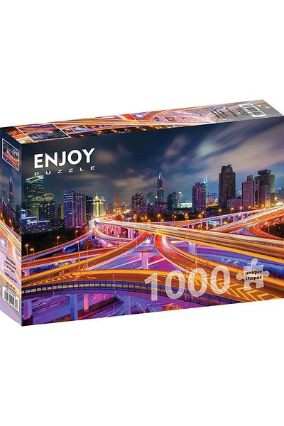 Enjoy Puzzle استمتع بألغاز مركز مدينة شنغهاي الليلية المكونة من 1000 قطعة