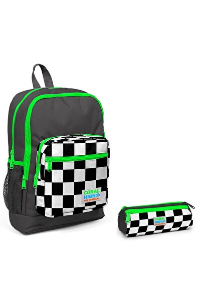 Coral High Шкільний рюкзак і набір пенала - зелений в клітинку
