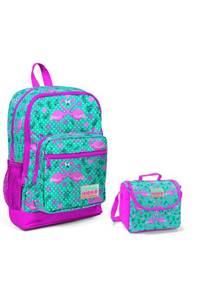 Coral High Зелена сумка для дівчаток з принтом фламінго та набір для харчування