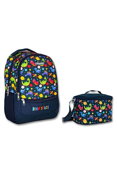ÜMİT ÇANTA Cennec Black Dinosaurs Primary School Backpack and Lunch Set - Boy