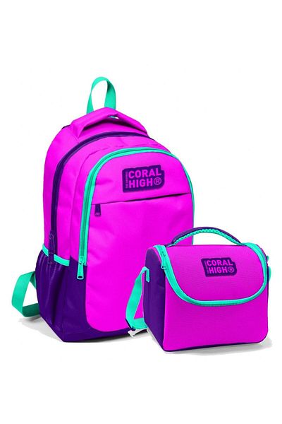 Coral High Rucsac și set de prânz pentru fete roz violet