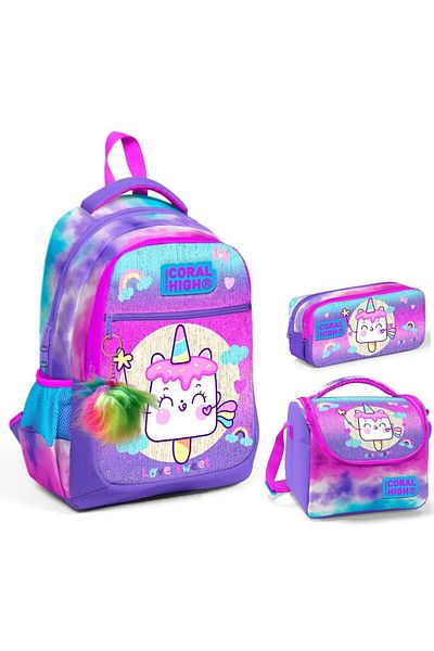 Coral High Set de genți pentru școală primară pentru fete, mov, roz, înghețată
